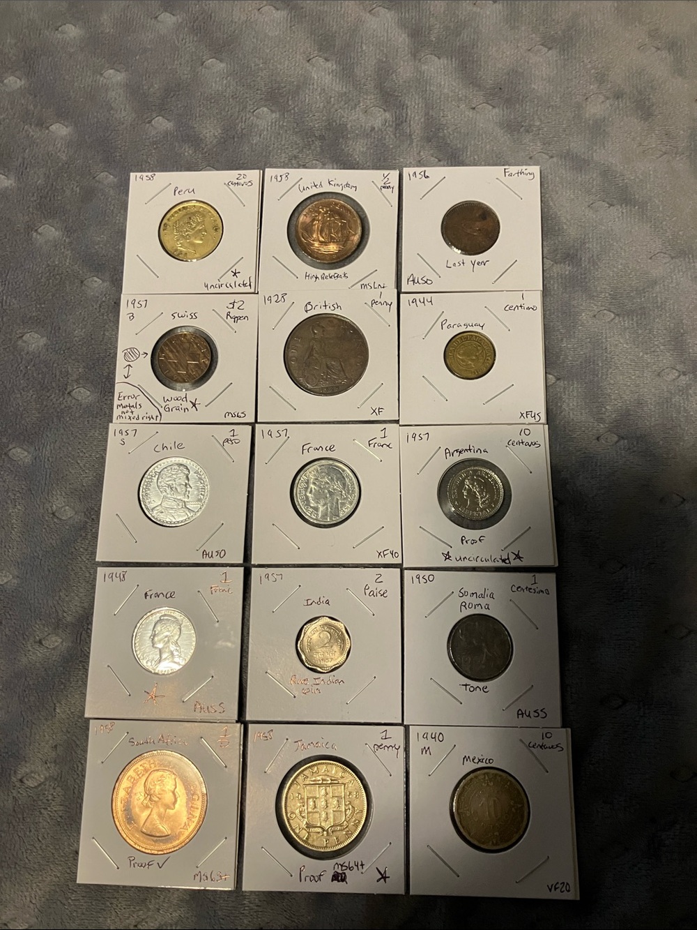 Vintage World Coin Collection Display - Assorted Metal Tones